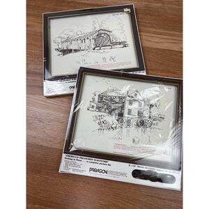 Vintage Set of 2 Paragon Needlecraft Etching in Floss- Complete Picture Kits NEW